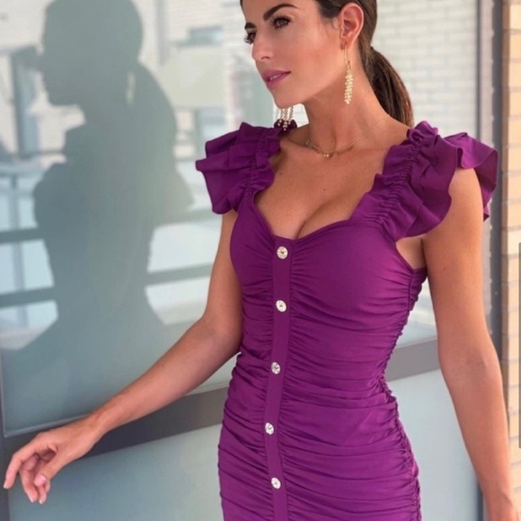 Zara Purple Ruched Mini Dress - Picture 13 of 14